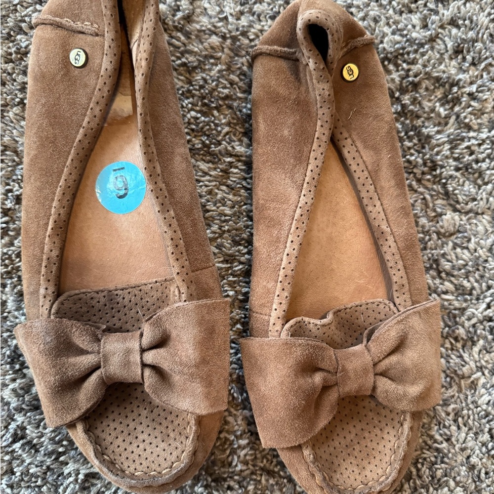 UGG Brown Suede Slippers with Bow